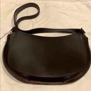 Ferragamo Brown Leather Shoulder Bag with Flap Top
